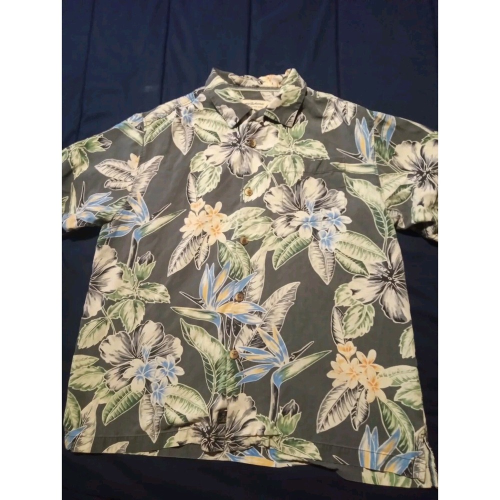 Tommy Bahama Hawaiian Shirt Mens Large Colorful Silk Floral Silk Short Sleeve 9N